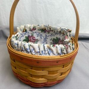 1998 Mother's Day Longaberger Basket Round Rose Liner, & Plastic Protector